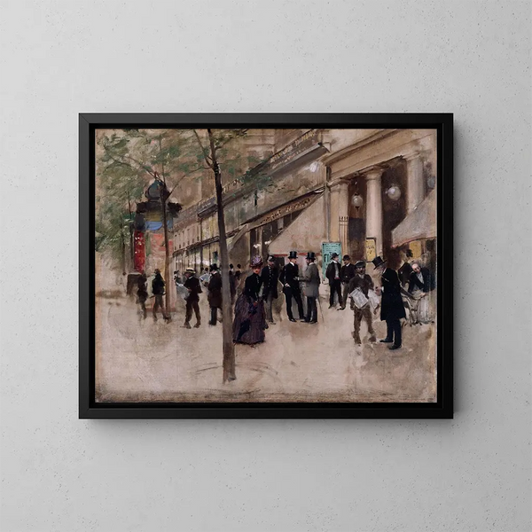 Der Boulevard Montmartre vor dem Varieté-Theater am Nachmittag - Jean Béraud — gerahmtes Bild an der Wand