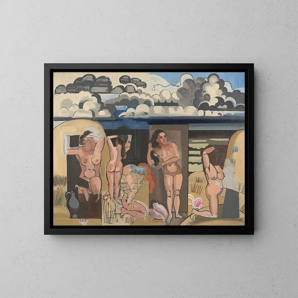 Vue de plage avec baigneurs - Jean Brusselmans — gerahmtes Bild an der Wand