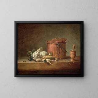 Jean Simon Chardin - Marmite de cuivre chouxfleurs et grugeoir avec son pilon sur un entablement.webp