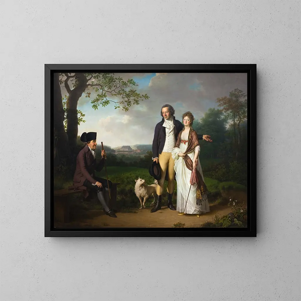 Niels Ryberg mit seinem Sohn Johan Christian und seiner Schwiegertochter Engelke ne Falbe - Jens Juel — gerahmtes Bild an der Wand