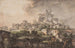 Ansicht eines römischen Hauses mit Wand im Vordergrund, Kirche und Ruine im Hintergrund - Jens Petersen Lund — Ansicht des Kunstwerks