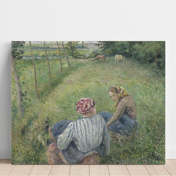 Reproduktion des Gemäldes Junge Bäuerinnen ruhen sich auf den Feldern bei Pontoise aus - Camille Pissarro