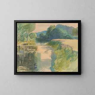 Landschaft mit Fluss - John Thain — gerahmtes Bild an der Wand