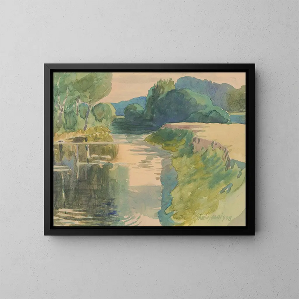 Landschaft mit Fluss - John Thain — gerahmtes Bild an der Wand