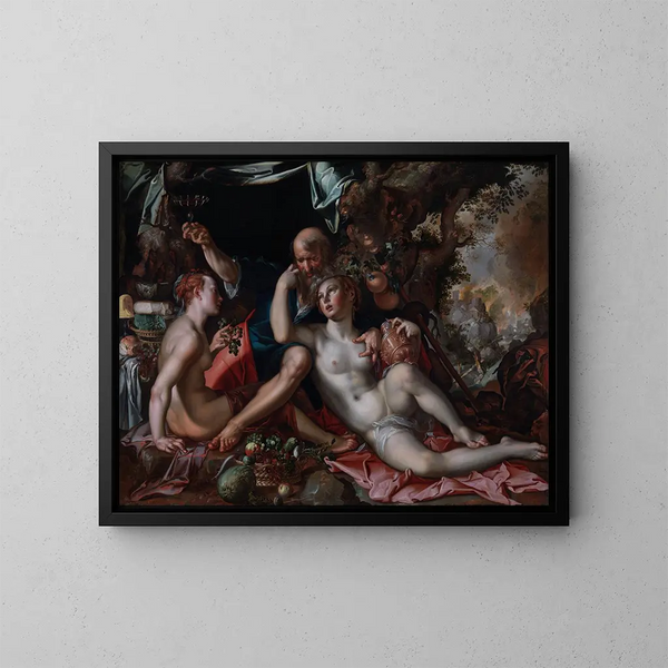 Lot und seine Töchter - Joachim Wtewael — gerahmtes Bild an der Wand