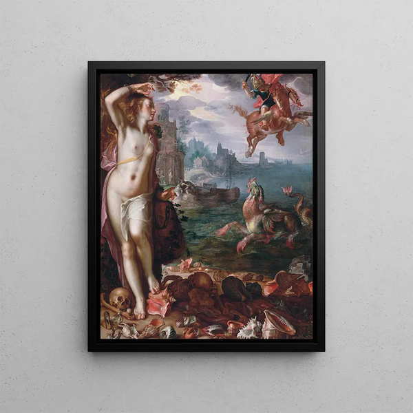 Perseus befreit Andromeda - Joachim Wtewael — gerahmtes Bild an der Wand