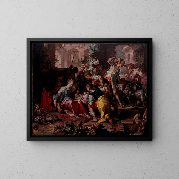 L'Adoration des bergers - Joachim Wtewael — gerahmtes Bild an der Wand