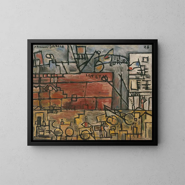Port grau mit rosa Boot - Joaquín Torres-García — gerahmtes Bild an der Wand