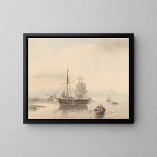 Johan Adolph Rust - Rivierlandschap met sloepen en zeilschepen.webp