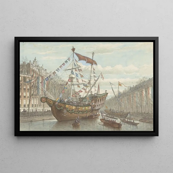 Dekorationen am Herengracht anlässlich der Aprilfestlichkeiten 1887 - Johan Adolph Rust — gerahmtes Bild an der Wand