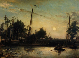 Johan Barthold Jongkind - Bateau en construction en bord de canal Paysage hollandais.webp