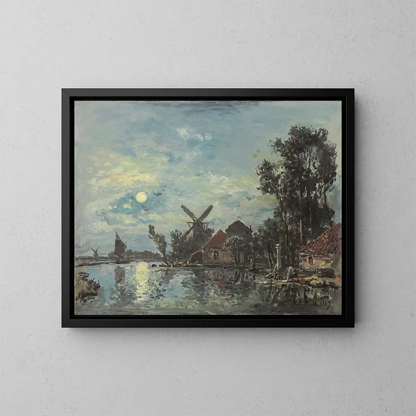 Effet de lune sur l'estuaire en Hollande - Johan Barthold Jongkind — gerahmtes Bild an der Wand