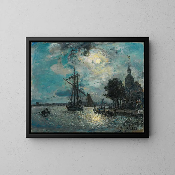 Der Hafen von Dordrecht im Mondschein - Johan Barthold Jongkind — gerahmtes Bild an der Wand