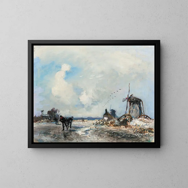 Moulins et patineurs en Hollande - Johan Barthold Jongkind — gerahmtes Bild an der Wand