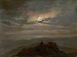 Johan Christian Dahl - Wanderer on a Mountain Top Landscape in Moonlight.webp