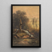 Johan Conrad Greive - Wildes Landschaftsbild mit Wasserfall und Leopard beim Trinken — gerahmtes Bild an der Wand