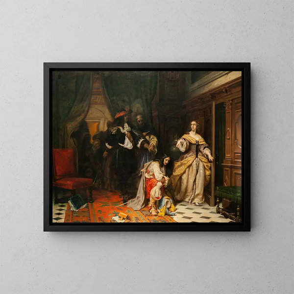 Die Königin Christine von Schweden und Monaldeschi - Johan Fredrik Höckert — gerahmtes Bild an der Wand