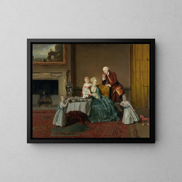 John Quatorzième Lord Willoughby de Broke und seine Familie - Johan Joseph Zoffany — gerahmtes Bild an der Wand
