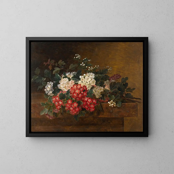 Naturstillleben mit Schlehdornblumen - Johan Laurentz Jensen — gerahmtes Bild an der Wand