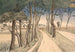 Landschaftsgemälde mit Feld, im Vordergrund eine Straße mit Bäumen - Johan Rohde — Ansicht des Kunstwerks
