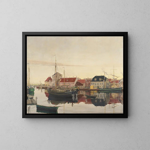 Hafen von Randers - Johan Rohde — gerahmtes Bild an der Wand