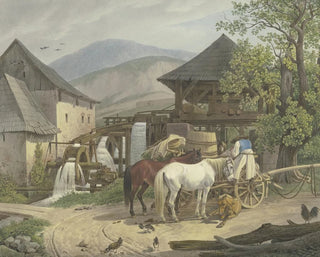von Johann Adam Klein: Sägemühle und Mehlmühle im Stickelberger-Tal bei Wiener Neustadt an der ungarischen Grenze — Ansicht des Kunstwerks