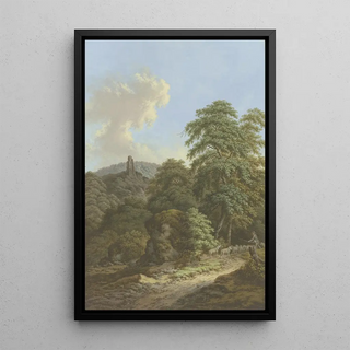 Johann Albrecht Friedrich Rauscher - Blick auf eine Burgruine im Vordergrund ein Schfer mit Herde.webp