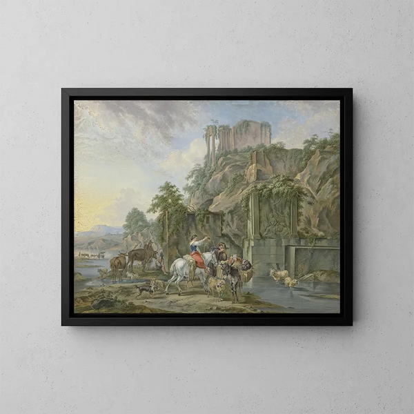 Bergers près d'une fontaine romaine - Johann Albrecht Friedrich Rauscher — gerahmtes Bild an der Wand