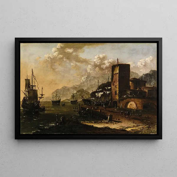 Johann Anton Eismann - A Mediterranean harbour with ships.webp