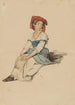Junge italienische Mädchen mit roter Haube, Hände auf den Knien gekreuzt - Johann Baptist Kirner — Ansicht des Kunstwerks