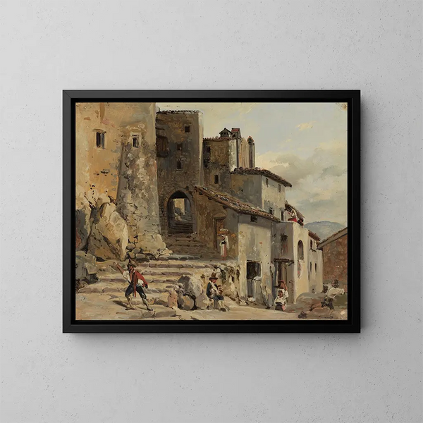 Rue en escaliers dans un village de montagne italien - Johann Baptist Kirner — gerahmtes Bild an der Wand