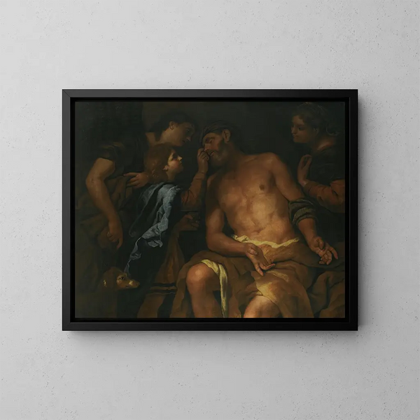 Die Heilung der Blindheit des Tobit - Johann Carl Loth — gerahmtes Bild an der Wand