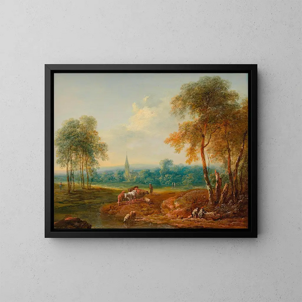 Landschaft mit einer Herde Kühe - Johann Christian Brand — gerahmtes Bild an der Wand