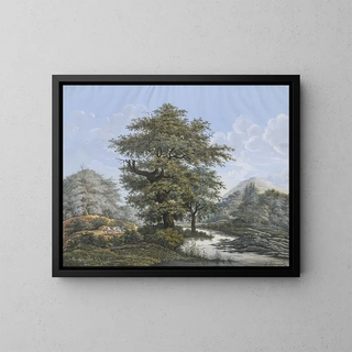 Johann David Passavant - Baumreiche Landschaft in der Mitte eine Eiche am Ufer eines Flusses.webp