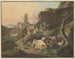 Hirten auf Felsen mit einer Schäferin vor einem Esel, Schafe und Ziegen im Hintergrund, Ruinen mit einer Brücke - Johann Friedrich Morgenstern — Ansicht des Kunstwerks