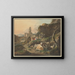 Hirten auf Felsen mit einer Schäferin vor einem Esel, Schafe und Ziegen im Hintergrund, Ruinen mit einer Brücke - Johann Friedrich Morgenstern — gerahmtes Bild an der Wand