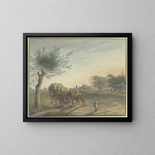 Hof Rebstock inmitten der weiten Wiesen entlang der Mayener Straße bei Frankfurt am Main - Johann Friedrich Morgenstern — gerahmtes Bild an der Wand
