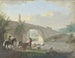 Bäuerliches Gemälde mit zwei Hirten, die einen Steindamm durchschwimmen - Johann Georg Pforr — Ansicht des Kunstwerks