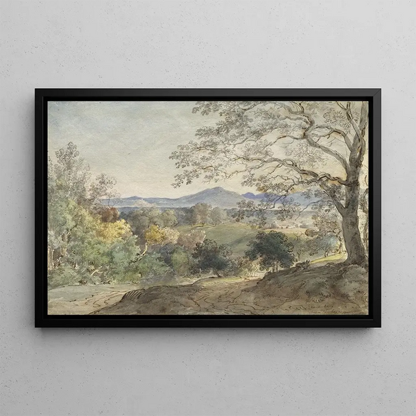 Blick durch das Tal des Inn zu den Alpen und Neubeuern - Johann Georg von Dillis — gerahmtes Bild an der Wand