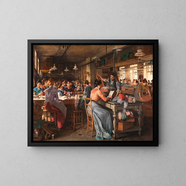 Fabrik für Feder-Schmuck - Johann Hamza — gerahmtes Bild an der Wand