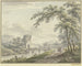 Landschaftsgemälde mit einer Brücke und einem Turm rechts unter einem Baum, ein Paar mit einem Hund - Johann Heinrich Müntz — Ansicht des Kunstwerks