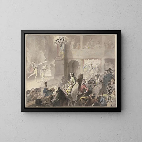 Öffentliche Theatergemälde bei einer Ballettaufführung - Johann Heinrich Ramberg — gerahmtes Bild an der Wand