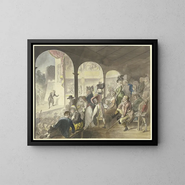Öffentliches Gemälde des Theaters bei einer Aufführung von Hamlet - Johann Heinrich Ramberg — gerahmtes Bild an der Wand