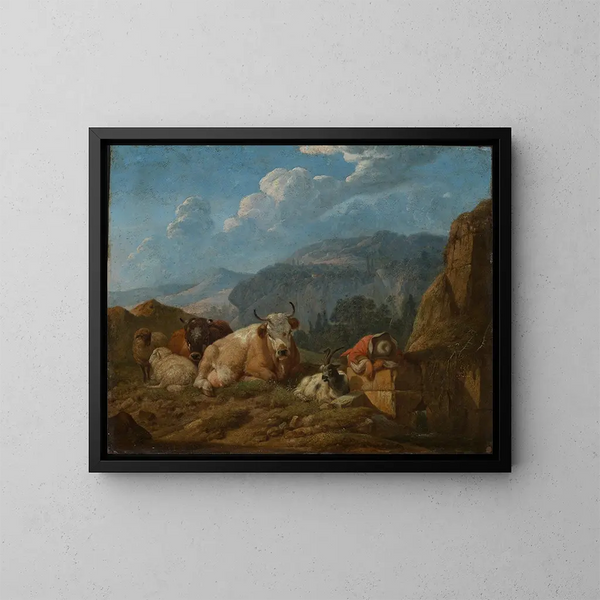Landschaft eines italienischen Berglands - Johann Heinrich Roos — gerahmtes Bild an der Wand