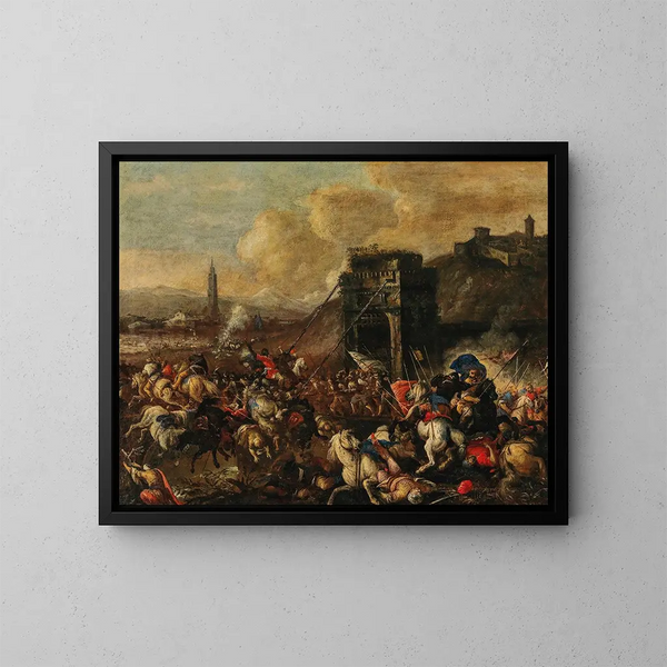 Die Schlacht bei Wien - Johann Heinrich Roos — gerahmtes Bild an der Wand