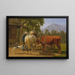 eines Gemäldes "Ein Pferd und eine Kuh an einem Brunnen mit dem Gipfel des Niesen im Hintergrund" - Johann Jakob Biedermann — gerahmtes Bild an der Wand