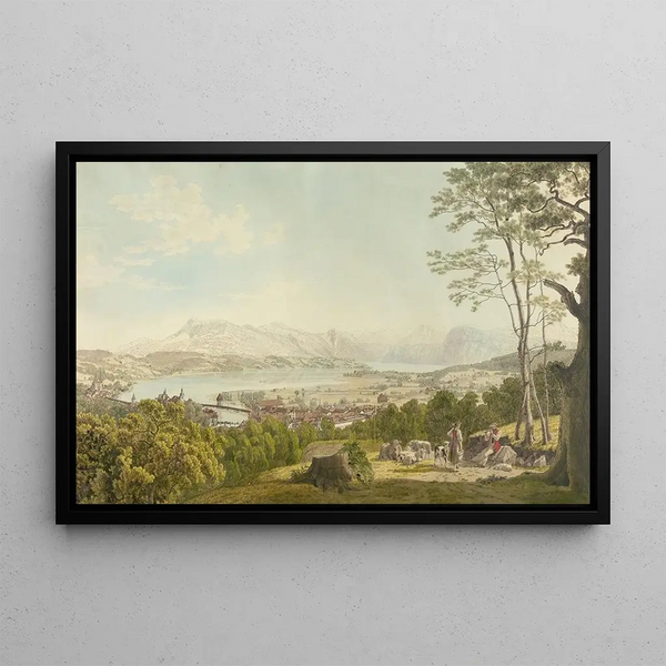 Szene eines Hirten vor Luzern - Johann Jakob Biedermann — gerahmtes Bild an der Wand