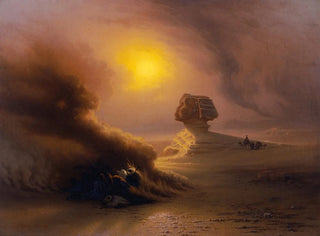 Eine Überraschungskarawane durch den Sandsturm vor der Sphinx - Johann Jakob Frey — Ansicht des Kunstwerks