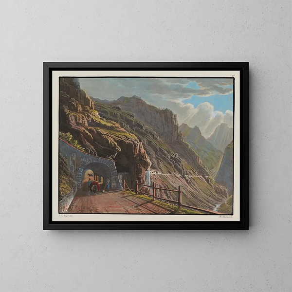 Galerie am Rio di Peder unter der Gaststätte Spondalunga auf dem Weg nach Bormio - Johann Jakob Meyer — gerahmtes Bild an der Wand