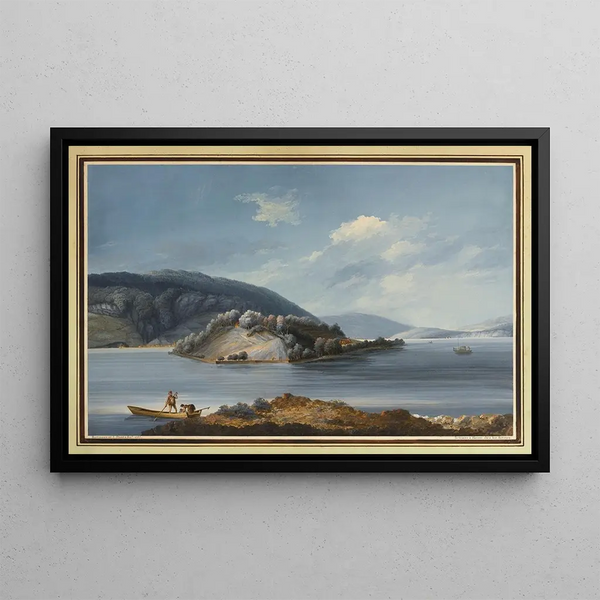 Ansicht der Insel Saint-Pierre am Bieler See - Johann Joseph Hartmann — gerahmtes Bild an der Wand